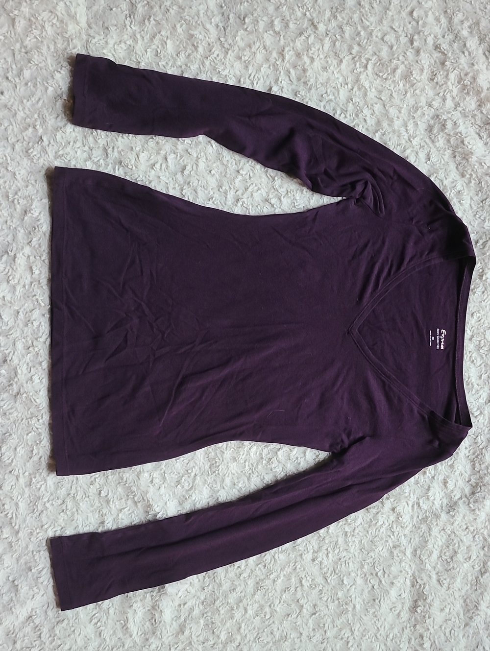 Express Deep Plum V-Neck Long Sleeve Top
